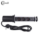 COSWALL PULL POP UP 3 Steckdose 2 USB-Ladeanschluss Küchentisch Desktop-Steckdose Einziehbarer EU-Stecker Aluminiumgehäuse Blaue Hintergrundbeleuchtung