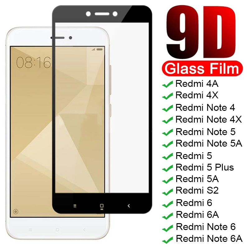 9D Vollbild-Schutzglas auf Redmi Note 4 4X 5 5A 6 Pro für Xiaomi Redmi 4X 4A 5A 5 Plus 6 6A S2 Hartglas-Folienhülle