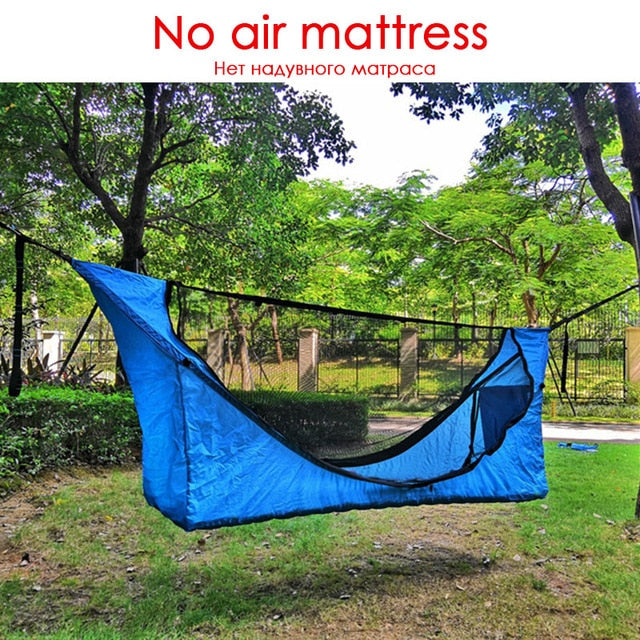 Einzelne Sonnenschutz-Hängematte Aufblasbare Matratze Moskitonetz-Hängematten-Sets Home Courtyard Camping Trip Anti-Moskito-Hängematte