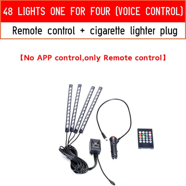 Luz Led ambiental para pie de coche con encendedor de cigarrillos USB, retroiluminación, aplicación de Control de música, RGB, luces de ambiente decorativas para Interior de coche