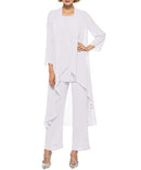 Kleider für die Brautmutter Plus Size Kleid Blazer Champagner 2021 Chiffon Hosenanzug 3 Stück Hochzeitsfeier Gast Kleid Kleid