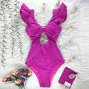 2021 New Sexy Ruffle Print Floral One Piece Badeanzug weg von der Schulter-Badebekleidung Frauen Solid Deep-V Beachwear Badeanzug Monkini