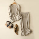 2021 luxury 100% cashmere v neck sweater and skirt set autumn winter styles knitwear for women