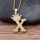 Neue Luxus Kupfer Zirkon AZ Krone Alphabet Anhänger Kette Halskette Punk Hip-Hop Stil Mode Frau Mann Anfangsname Schmuck