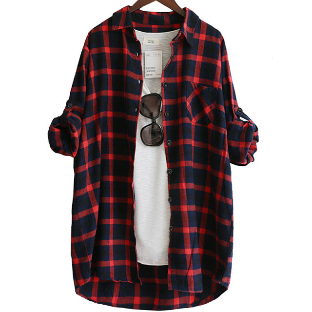 Damen Bluse Shirt Lose Lässige Plaid Shirts Langarm Große Größe Tops Damen Blusen Rot Grün 2021