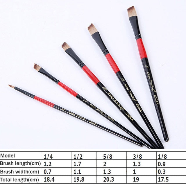 Artist Paint Brush Set 5Pcs High Quality Nylon Hair Wood Black Handle Watercolor Acrylic Oil Brush Painting Art Supplies