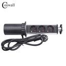 COSWALL PULL POP UP 3 Steckdose 2 USB-Ladeanschluss Küchentisch Desktop-Steckdose Einziehbarer EU-Stecker Aluminiumgehäuse Blaue Hintergrundbeleuchtung