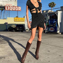 Damen Sommer Rüschen ausgeschnittenes Design Leopardenmuster Kleid Elegante Mode V-Ausschnitt Rüschen Party Minikleid Damen Urlaub Strand