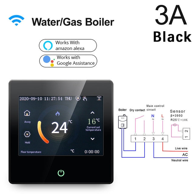 Tuya WiFi Smart Thermostat, Heating Temperature Controller with Celsius/Fahrenheit LED Touch Screen Work with Alexa Google Home