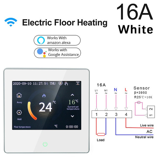 Tuya WiFi Smart Thermostat, Heiztemperaturregler mit LED-Touchscreen in Celsius/Fahrenheit, funktioniert mit Alexa Google Home