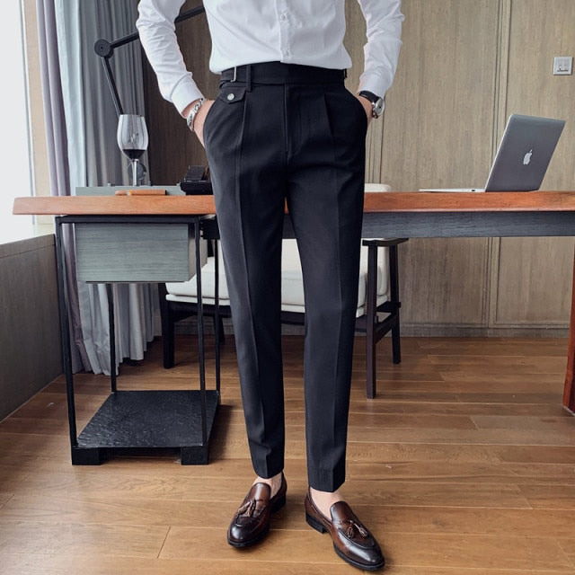 High Quality British Style Business Casual Slim Fit Men Dress Pants Solid All Match Formal Wear Office Trousers Gentlemen 36-29