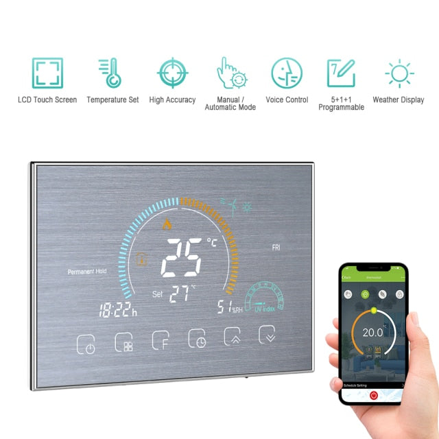 Termostato inteligente programable Wi-Fi de 95-240V, termorregulador de calefacción de caldera de Gas, Compatible con Amazon Google Home Tmall Genie