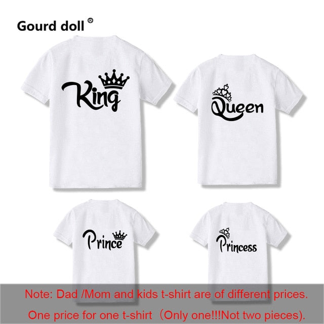 Family Matching Clothes Mother Father Daughter Son Kid Tshirt Family KING QUEEN Letter Printing Clothes Mommy and Me Top