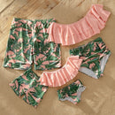 Trajes de baño de hoja de aspecto familiar, traje de baño a juego para madre e hija, pantalones cortos de baño para padre e hijo, trajes de baño para mamá y yo, trajes de ropa