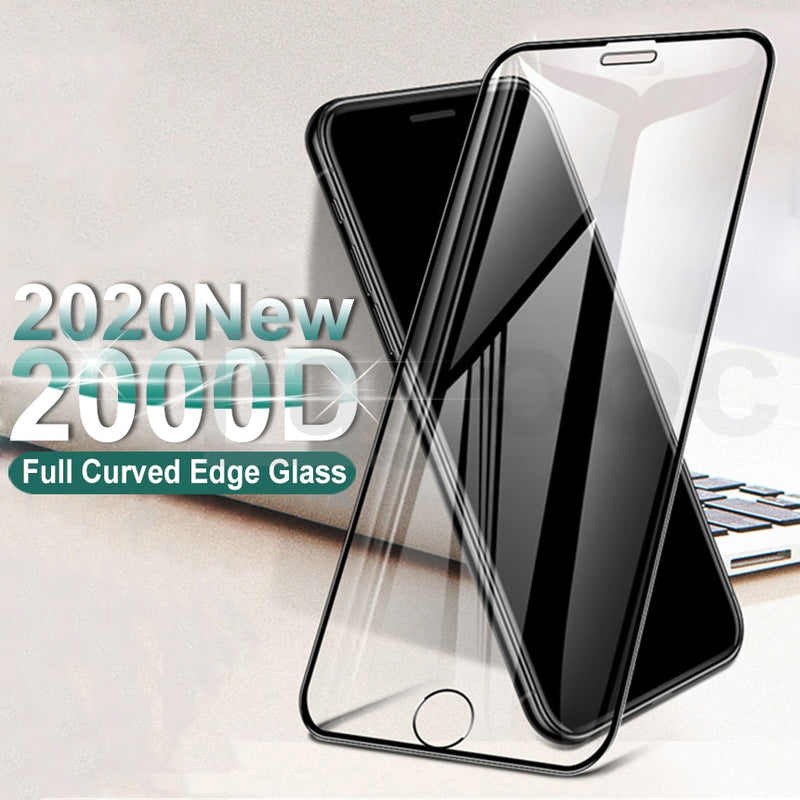 Cristal templado de borde curvo 2000D para iPhone SE 2020 6 6S 7 8 Plus, cristal de cubierta completa para iPhone 11 Pro XS Max X XR, Protector de pantalla