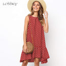 Lossky Damen Sommerkleid Polka Dot Chiffon Ärmellos Strand Mini Casual Gelb Sommerkleid 2021 Mode Plus Size Kleid für Frauen