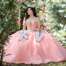 Pink XV Quinceanera Kleider 2020 tiefer V-Ausschnitt Sweet 15 16 Kleider Rückenfreier Puffrock Geburtstagsfeier Sweep Zug Schön