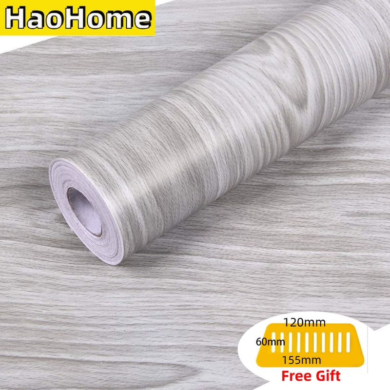 HaoHome gris grano de madera pelar y pegar papel tapiz madera Shlef Liner papel de Contacto extraíble autoadhesivo gris revestimiento de paredes