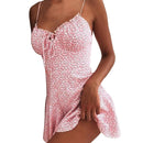 MoneRffi 2021 Sommer V-Ausschnitt Blumendruck Kleid Frauen Schulterfrei Rüschen Partykleid Sexy Lace-Up Backless Minikleider Vestidos