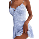 MoneRffi 2021 Sommer V-Ausschnitt Blumendruck Kleid Frauen Schulterfrei Rüschen Partykleid Sexy Lace-Up Backless Minikleider Vestidos