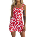 MoneRffi 2021 Sommer V-Ausschnitt Blumendruck Kleid Frauen Schulterfrei Rüschen Partykleid Sexy Lace-Up Backless Minikleider Vestidos