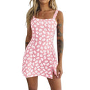 MoneRffi 2021 Sommer V-Ausschnitt Blumendruck Kleid Frauen Schulterfrei Rüschen Partykleid Sexy Lace-Up Backless Minikleider Vestidos