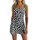 MoneRffi 2021 Sommer V-Ausschnitt Blumendruck Kleid Frauen Schulterfrei Rüschen Partykleid Sexy Lace-Up Backless Minikleider Vestidos