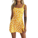 MoneRffi 2021 Sommer V-Ausschnitt Blumendruck Kleid Frauen Schulterfrei Rüschen Partykleid Sexy Lace-Up Backless Minikleider Vestidos