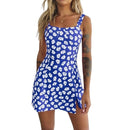 MoneRffi 2021 Sommer V-Ausschnitt Blumendruck Kleid Frauen Schulterfrei Rüschen Partykleid Sexy Lace-Up Backless Minikleider Vestidos