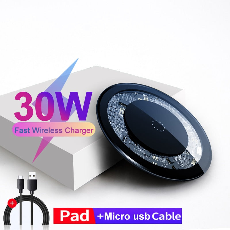 Kabelloses Qi-Ladegerät mit 30 W für iPhone 12 11 Pro Xs Max Mini X XR 8 Induktionsschnelles kabelloses Ladepad für Samsung S8 S9 S10 Hinweis