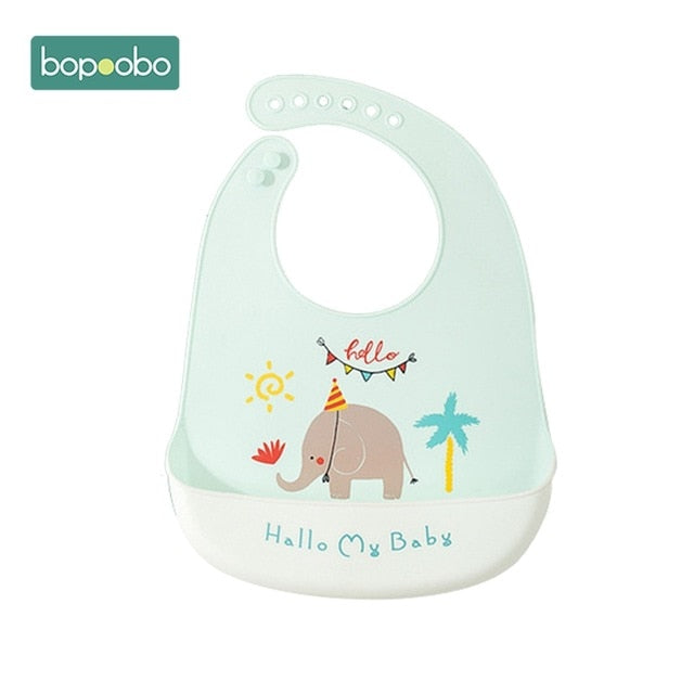 Bopoobo Baby Bib Adjustable Animal Picture Waterproof Saliva Dripping Bibs Soft Edible Silicone Saliva Towel Drooling Baby Scarf