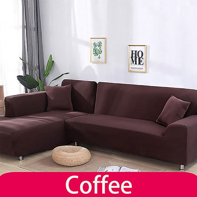 Solid Color Elastic Sofa Cover Spandex Modern Polyester Corner Sofa Couch Slipcover Chair Protector L Shape Need 2 Pieces