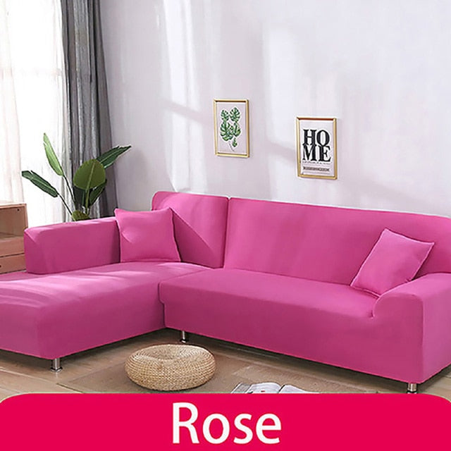 Einfarbiger Elastischer Sofabezug Spandex Modernes Polyester Ecksofa Couch Schonbezug Stuhlschutz L-Form Benötigt 2 Stück