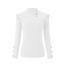 Plus Size Autumn Winter Women Blouse Long Sleeve Knitwear Rib Ruffle Buttons Blouse Basic Shirt