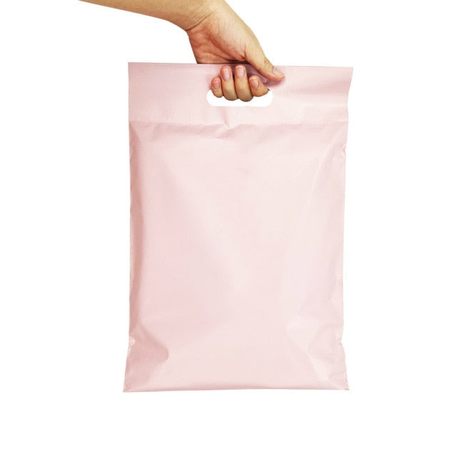 50 Stück/Lot Posttaschen Bedruckte Poly-Mailer-Verpackungsumschläge mit selbstversiegelnden Kurier-Aufbewahrungstaschen Kleidungs-Versandtaschen mit Griff