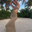 Cryptographic Spaghetti Strap Sexy Backless Maxikleid Sommerferien Damen Kleider Party Club Elegantes aushöhlen Kleid Sommerkleid