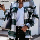 Hemden Für Frauen Plaid Langarm Button Up Shirt Kragen Tops Und Bluse 2021 Herbst Frühling Mode Lose Beiläufig Schwarz Weiß