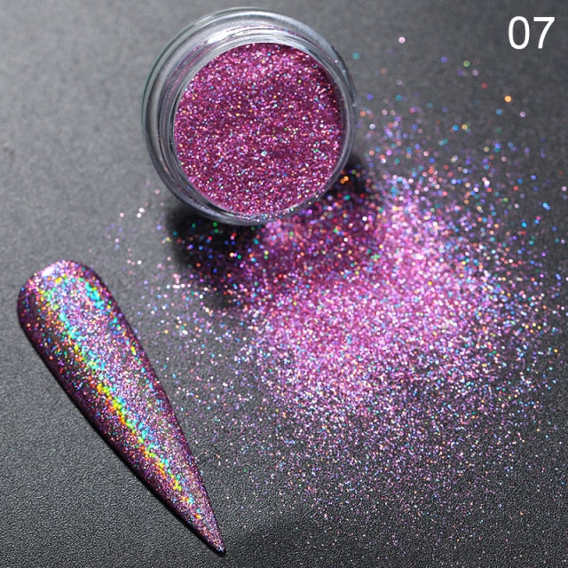 Holographics Powder Nail Glitter Laser Silber Pink Glitter Chrome Nail Powder Shimmer Gel Polish Flakes für Pigmentstaub