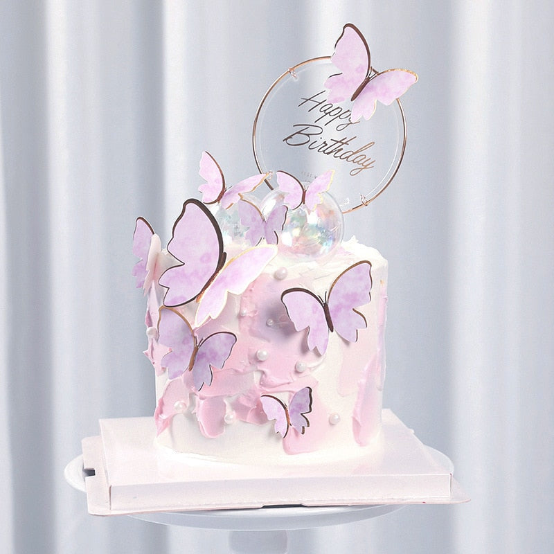 10 Stück Alles Gute zum Geburtstag Kuchen Topper Kuchen Dekoration Handgemachte Bemalte Schmetterling Kuchen Topper Für Hochzeit Geburtstag Party Baby Shower