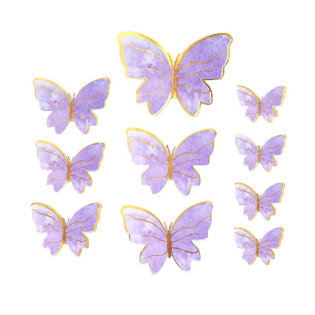 10pcs Happy Birthday Cake Toppers Cake Decoration Handmade Painted Butterfly Cake Topper For Wedding Birthday Party Baby Shower