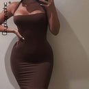 Cryptographic Sleeveless Strapless Sexy Halter Mini Dresses Club Night Party Dress Elegant Backless Bodycon Dress 2021 Summer