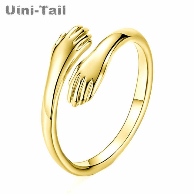 Uini-Tail caliente nueva plata de ley 925 joyería europea y americana amor abrazo anillo retro moda flujo de marea anillo abierto GN601