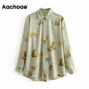 Aachoae Leopard Stilvolles Hemd Frauen Umlegekragen Büro Mode Weibliche Bluse Langarm Plus Size Lady Tops Blusa Feminina