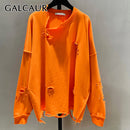 GALCAUR Oversized Sweatshirt For Women O Neck Long Sleeve Hole Korean Pullovers Designer Sweatshirts Female 2020 Fashion Clothes