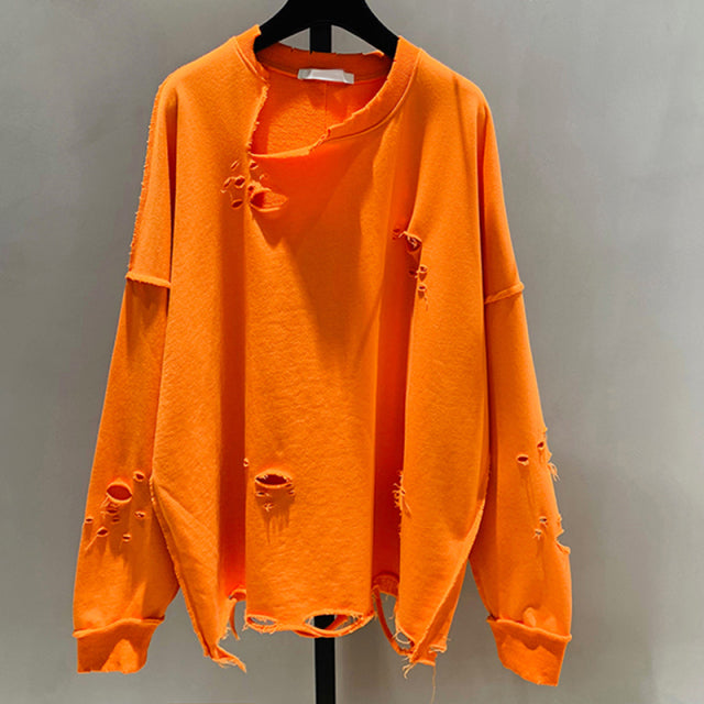 GALCAUR Übergroßes Sweatshirt für Frauen O-Ausschnitt Langarm Loch koreanische Pullover Designer Sweatshirts weiblich 2020 Modekleidung