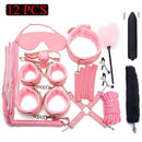 Sexy Leder BDSM Kits Plüsch Sex Bondage Set Handschellen Sexspiele Peitsche Knebel Nippelklemmen Sexspielzeug für Paare Exotisches Zubehör
