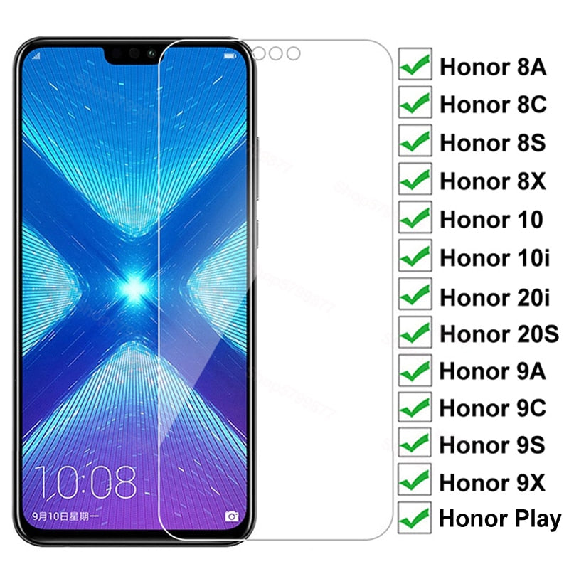 9D Protective Glass on For Huawei Honor 8X 8A 8C 8S 9A 9C 9S 9X Tempered Screen Protector Honor 10i 20i 20S Play Glass Film Case