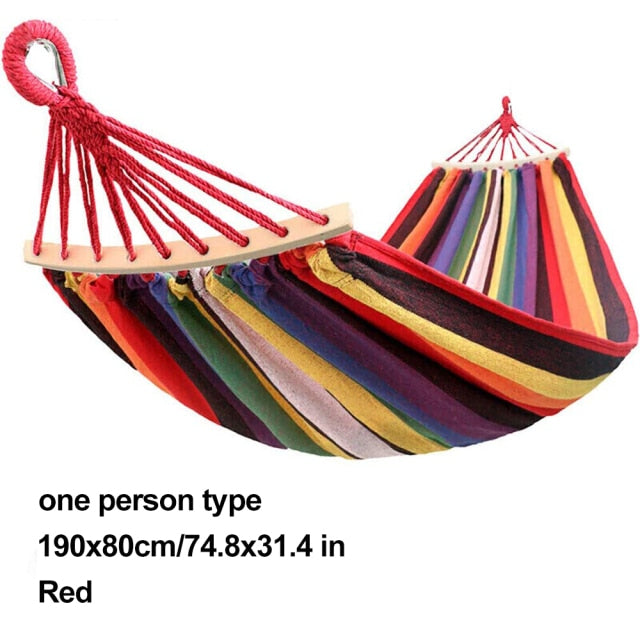 HooRu Outdoor Garden Hammocks Camping Portable Wooden Canvas hammock Swing Picnic Travelling Hanging Bed Furniture with Backpack