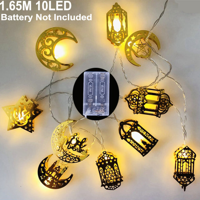 Ramadan-Dekorationen Mond-Stern-LED-Lichterketten EID Mubarak-Dekor für Zuhause, Islam, muslimisches Event, Partyzubehör, Eid al-Fitr-Dekor