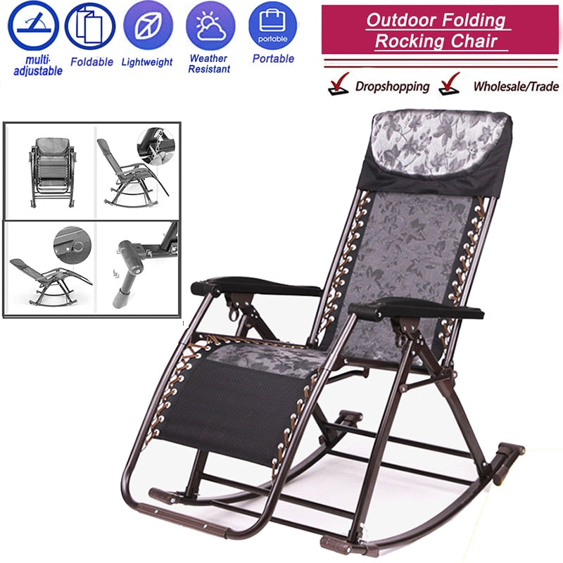 Büro-Outdoor-Freizeitstuhl Bequemer Relax-Schaukelstuhl Klappbarer Lounge-Stuhl Relax-Stuhl Nickerchen-Liegestuhl 180 kg Lager